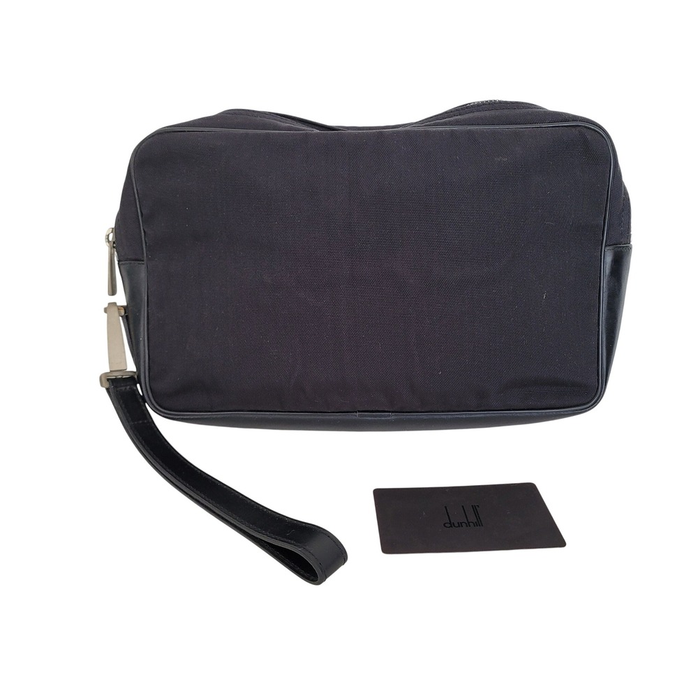 Dunhill London Black Canvas Leather Trim Toiletry Bag Wristlet Clutch Mens